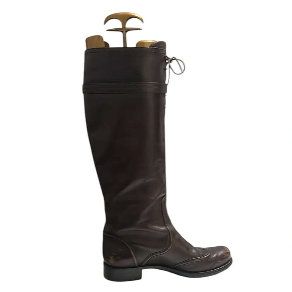 Louis Vuitton Brown Leather Knee Length Boots Size 37.5